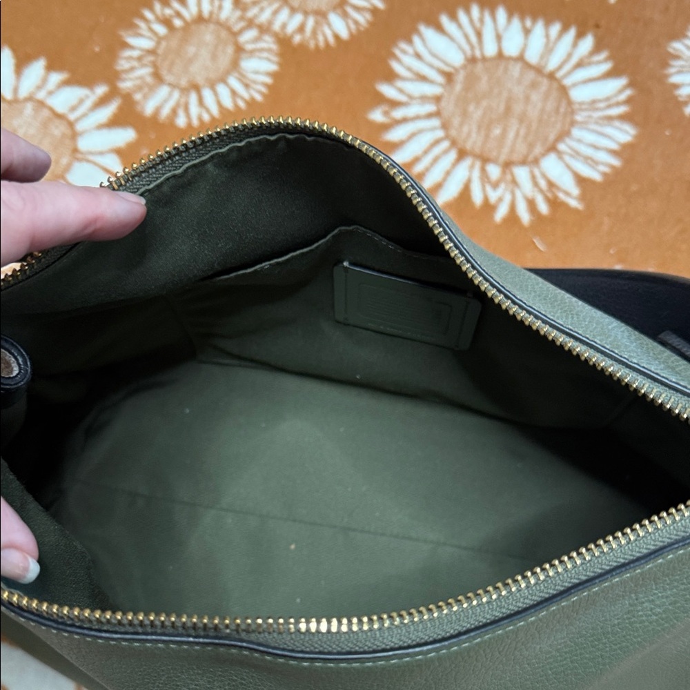 Coach Dark Olive, White, & Black Pebbled Leather Shoulder Bag with Wallet - Picture 6 of 11